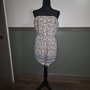 SHEIN Strapless Floral Romper in Blue and Brown